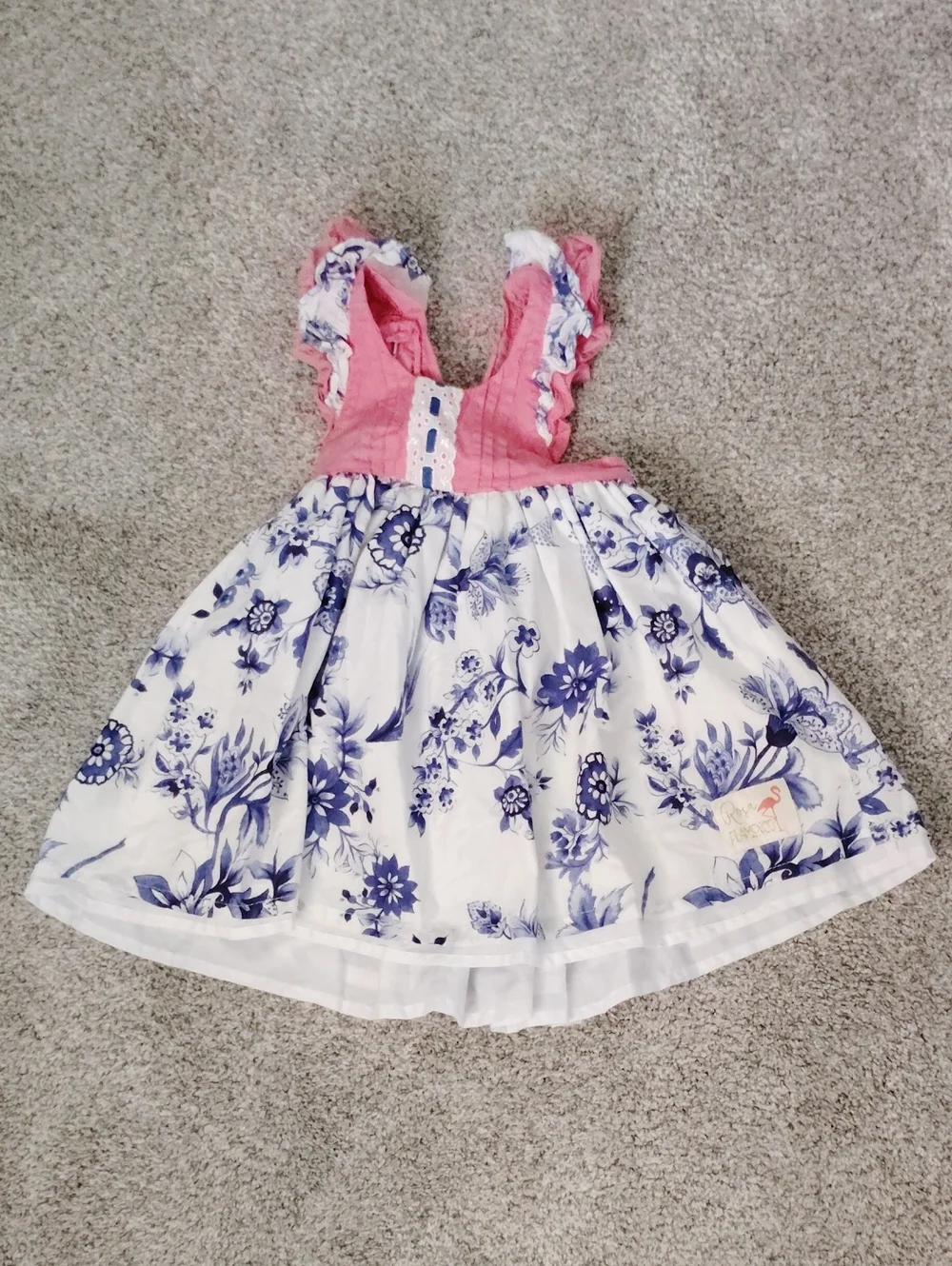 Rosa Flamenco Girls Pink Ruffle Bodice with Blue Floral Skirt Party Dress